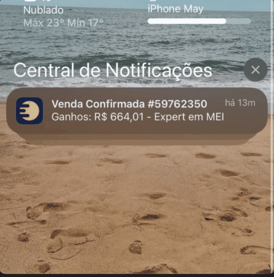 Notificação de venda confirmada de R$ 664,01 no nicho de expert em MEI